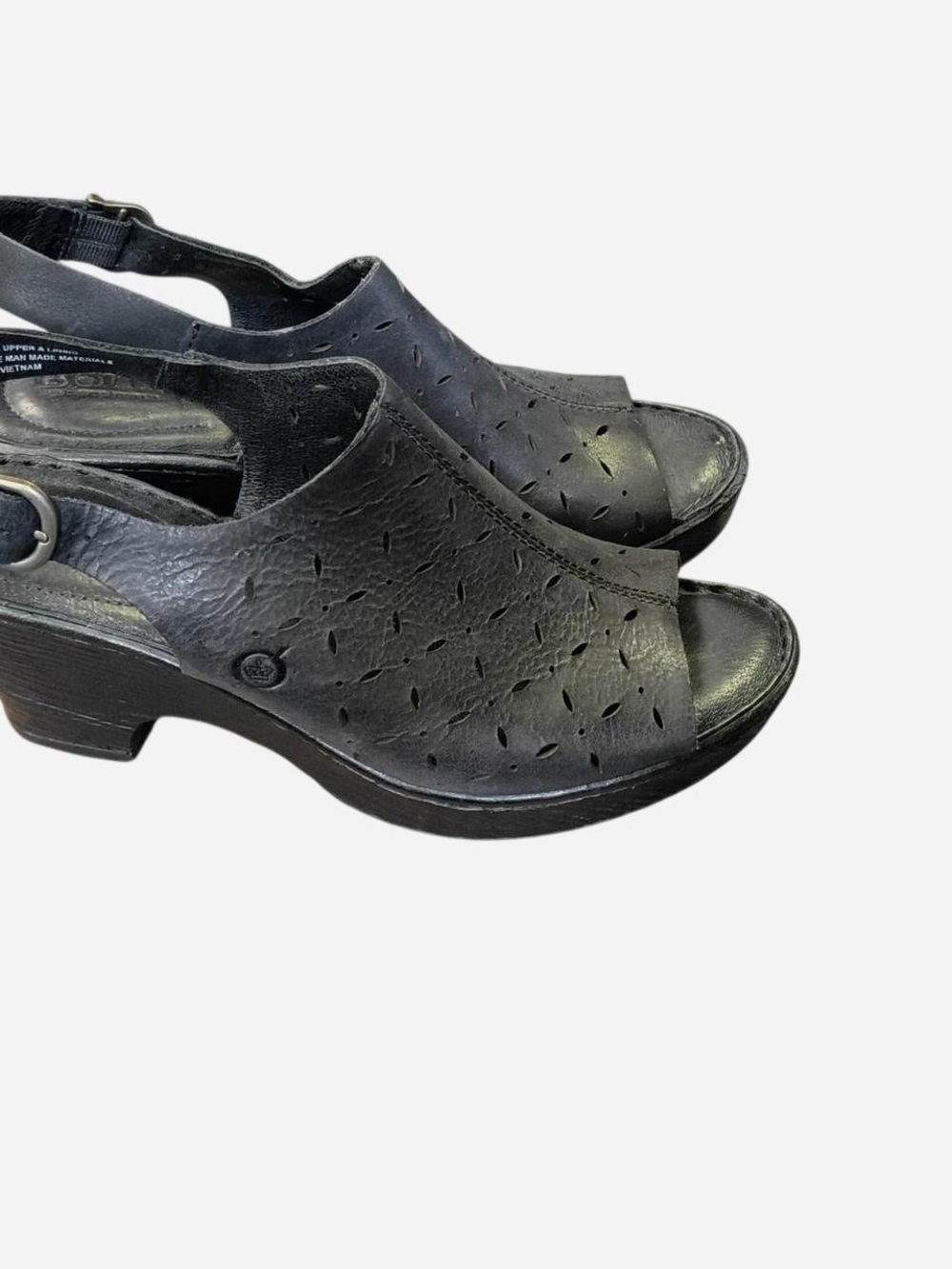 Born Black Perforated Leather‎ Slingback Sandals